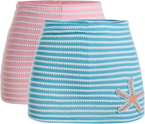 MakeMeChic Women's 2 Pack Summer Mini Skirts Striped Knit Starfish Bodycon Vacation Beach Crochet Short Skirts in Kuwait