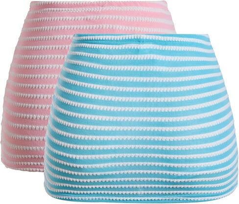 MakeMeChic Women's 2 Pack Summer Mini Skirts Striped Knit Starfish Bodycon Vacation Beach Crochet Short Skirts in Kuwait