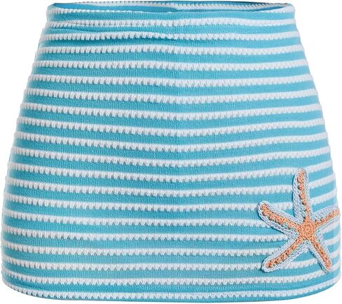MakeMeChic Women's 2 Pack Summer Mini Skirts Striped Knit Starfish Bodycon Vacation Beach Crochet Short Skirts in Kuwait