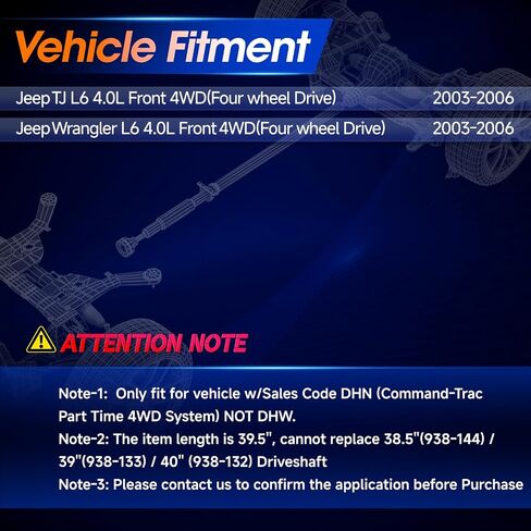 65-9315 Front Drive Shaft Assembly [4WD Automatic Transmission] Fit forJeep Wrangler TJ 2-Door 1998-2002 2.5L/4.0L in Saudi Arabia