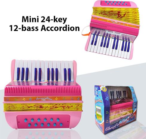 24-key 12 Bass Accordion ABS Material Pleasing Sound Sturdy Strap Lightweight Button Accordion Hand eye Coordination, Stage Performance, Musical Instrument Beginners (Pink) in Saudi Arabia