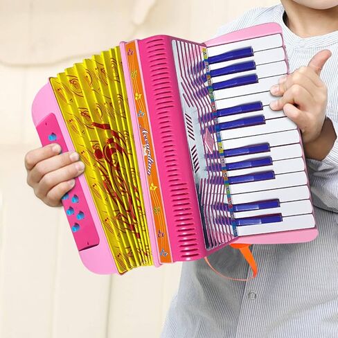 24-key 12 Bass Accordion ABS Material Pleasing Sound Sturdy Strap Lightweight Button Accordion Hand eye Coordination, Stage Performance, Musical Instrument Beginners (Pink) in Saudi Arabia