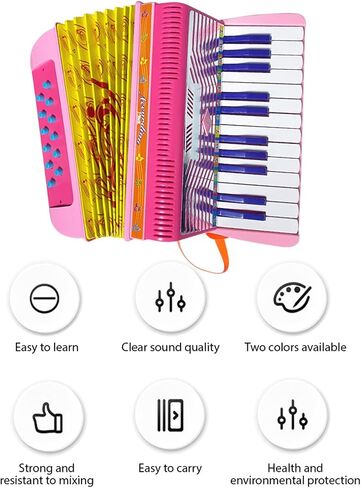 24-key 12 Bass Accordion ABS Material Pleasing Sound Sturdy Strap Lightweight Button Accordion Hand eye Coordination, Stage Performance, Musical Instrument Beginners (Pink) in Saudi Arabia