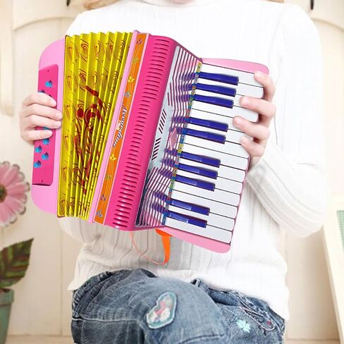 24-key 12 Bass Accordion ABS Material Pleasing Sound Sturdy Strap Lightweight Button Accordion Hand eye Coordination, Stage Performance, Musical Instrument Beginners (Pink) in Saudi Arabia