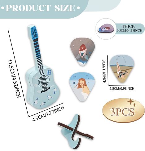 Wooden Guitar Pick Case with 3 Real Wood Picks – Charming Guitar‑Shape Display Stand – Ideal Gift for Guitar Fans in Saudi Arabia