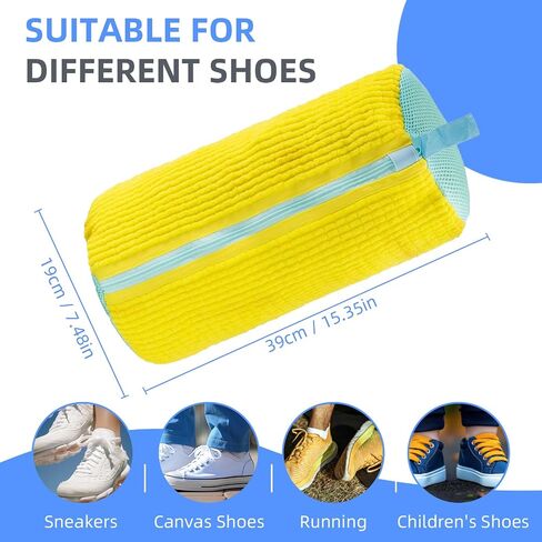 Shoe Washing Bag for Washing Machine,Fluffy Fibers Keep 360° Wrap-around Cleaning,2PCS Laundry Shoe Bag for Washer and Dryer,Invisible Zipper Side Opening Reusable Shoe Washing Bag for All Shoes in Saudi Arabia