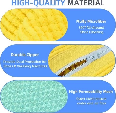 Shoe Washing Bag for Washing Machine,Fluffy Fibers Keep 360° Wrap-around Cleaning,2PCS Laundry Shoe Bag for Washer and Dryer,Invisible Zipper Side Opening Reusable Shoe Washing Bag for All Shoes in Saudi Arabia