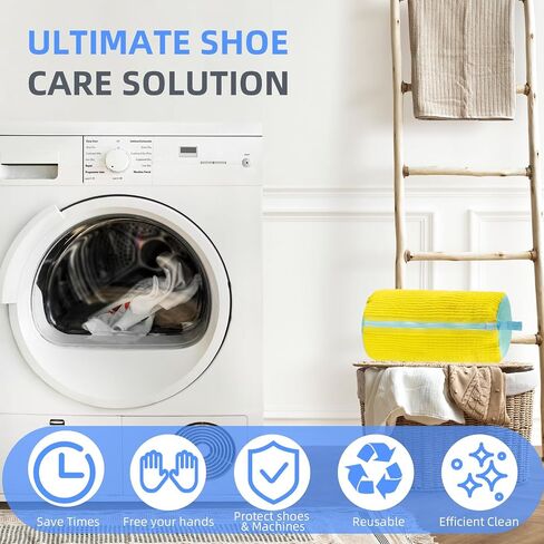 Shoe Washing Bag for Washing Machine,Fluffy Fibers Keep 360° Wrap-around Cleaning,2PCS Laundry Shoe Bag for Washer and Dryer,Invisible Zipper Side Opening Reusable Shoe Washing Bag for All Shoes in Saudi Arabia