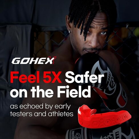 GOHEX Sports Mouthguard for Adults – Shock-Absorbing Mouth Guard with Chin Guard for All Contact Sports, Boxing, Lacrosse, Football, Hockey, MMA, and Martial Arts (Black) in Saudi Arabia