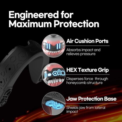 GOHEX Sports Mouthguard for Adults – Shock-Absorbing Mouth Guard with Chin Guard for All Contact Sports, Boxing, Lacrosse, Football, Hockey, MMA, and Martial Arts (Black) in Saudi Arabia