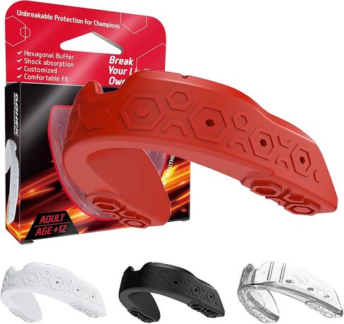 Gohex Sports Mouthguard للبالغين-حارس الفم الذي يمتص الصدمات مع حارس الذقن لجميع الألعاب الرياضية والملاكمة واللاكروس وكرة القدم والهوكي و MMA و Martial Arts (Black) in Kuwait