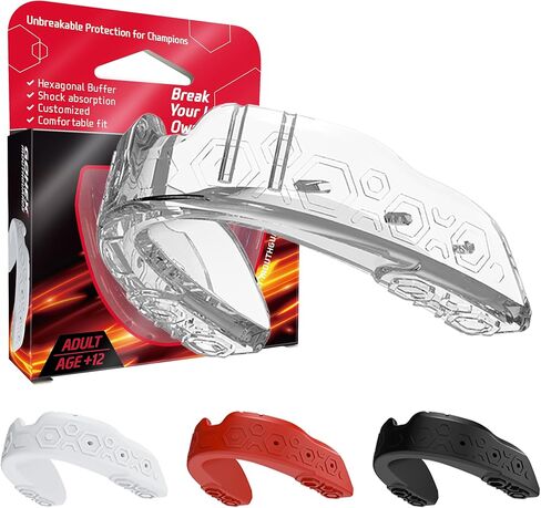 Gohex Sports Mouthguard للبالغين-حارس الفم الذي يمتص الصدمات مع حارس الذقن لجميع الألعاب الرياضية والملاكمة واللاكروس وكرة القدم والهوكي و MMA و Martial Arts (Black) in Kuwait