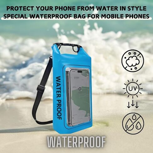 Waterproof Dry Bag 2L, Bag with Shoulder Straps, Roll Top Waterproof Bag for Beach, Swimming, Boating, Kayaking, Paddleboarding & Marine Adventures, White Color in Saudi Arabia