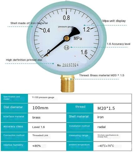 Y100 Pressure Gauge Water Pressure Gauge Oil Pressure Gauge air Pressure Gauge(0-0.16mpa) in Saudi Arabia