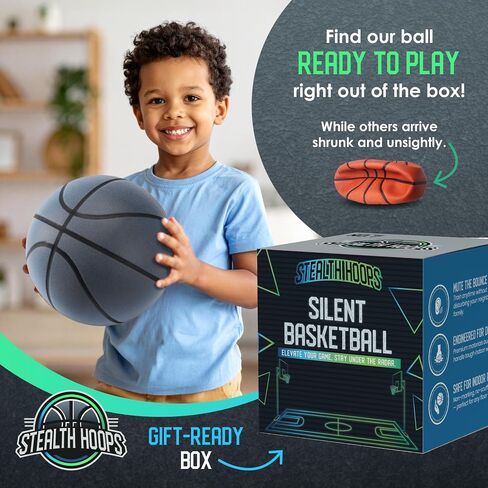 Silent Basketball Size 7 (29.5") – Grooved Airless Indoor Basketball for Quiet Dribbling and Indoor Training, Premium PU Foam – Real Feel, Higher Bounce, Quieter – Gift Box Included in Saudi Arabia