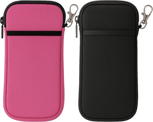 Soft Glasses Case - 2 Pack Double Layer Neoprene Eyeglass Pouch with Carabiner Hook, Lightweight Travel Zipper Case in Saudi Arabia