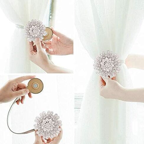 Magnetic Curtain Tiebacks ，tie Backs for Curtains 2 Pack Crystal Flower Curtain Clips for Home Office Decoration Holdbacks (Gold Diamond Flower) in Saudi Arabia