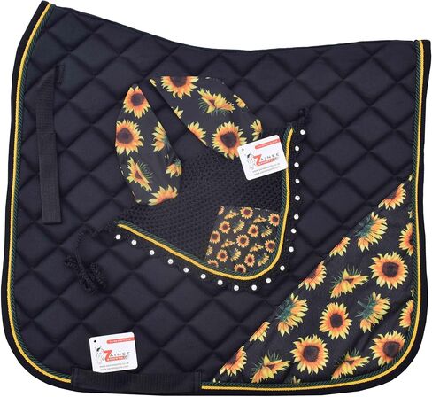 Sunflower Print Saddle Pad Set + Matching Ear Bonnet – Equestrian Riding Gear – Horse Show Accessories Dressage, Hunter/Jumper in Saudi Arabia