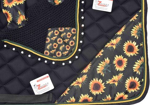Sunflower Print Saddle Pad Set + Matching Ear Bonnet – Equestrian Riding Gear – Horse Show Accessories Dressage, Hunter/Jumper in Saudi Arabia