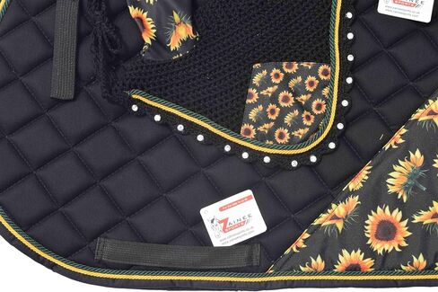 Sunflower Print Saddle Pad Set + Matching Ear Bonnet – Equestrian Riding Gear – Horse Show Accessories Dressage, Hunter/Jumper in Saudi Arabia