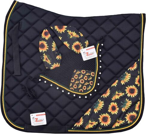 مجموعة سرج طباعة عباد الشمس + غطاء محرك أذن مطابق - ترس لركوب الفروسية - إكسسوارات عرض الخيول ، الصياد/Jumper in Kuwait