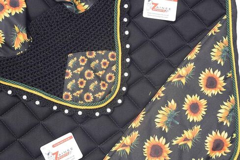 Sunflower Print Saddle Pad Set + Matching Ear Bonnet – Equestrian Riding Gear – Horse Show Accessories Dressage, Hunter/Jumper in Saudi Arabia