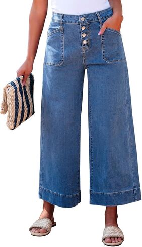 luvamia Wide Leg Jeans for Women Cropped High Waisted Trendy Button Fly Patch Pocket Stretchy Denim Pants Trousers Jeans in Saudi Arabia