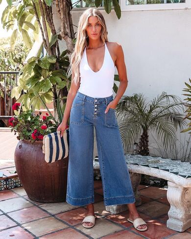luvamia Wide Leg Jeans for Women Cropped High Waisted Trendy Button Fly Patch Pocket Stretchy Denim Pants Trousers Jeans in Saudi Arabia