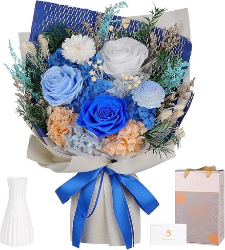 Preserved Bouquet of Flowers - Real Roses & Flowers for Delivery, Long-Lasting Dusty Pink Forever Camellia Flowers, Eternal Roses Bouquet for Mothers, Mom, Wife Anniversary Birthday Gifts for Women in Kuwait