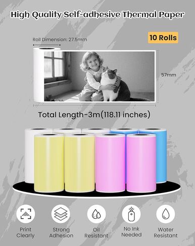 vretti 10 Roll Mini Printer Photo Paper, 57mmx 6m Thermal Printer Paper White for TP2-Y Portable Thermal Pocket Printer Paper for Study Notes, Pictures,Label in Kuwait