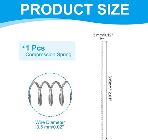 PATIKIL Compression Spring 1.2 mm Wire Dia x 10 mm OD x 305 mm L, 1 Pcs 304 Stainless Steel Mechanical Extension Small Springs Pen Springs Assortment Kit for Shop and Home Repairs in Saudi Arabia