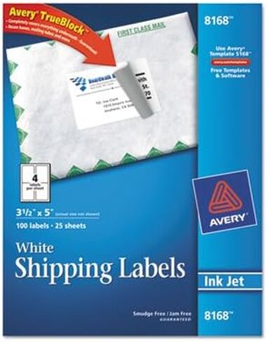 Avery 8168 Inkjet Labels, Shipping, Permanent, 3-1/2-Inch x5-Inch, 100/PK, WE in Saudi Arabia