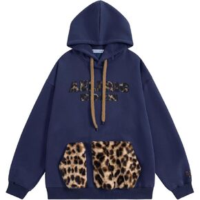 Aelfric Eden Oversized Hoodies Womens Leopard Letter Print Hoodie Fall Y2k Hooded Sweatshirts with Pocket in Saudi Arabia