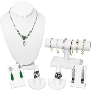 مجموعة عرض المجوهرات MOOCA 12 PCS ، تمثال نصفي عرض للقلادة ، حامل سوار T-BAR ، منظم قرط ، حامل رنين للعرض والمتجر ، جلد فوك الأبيض المتميز in Kuwait