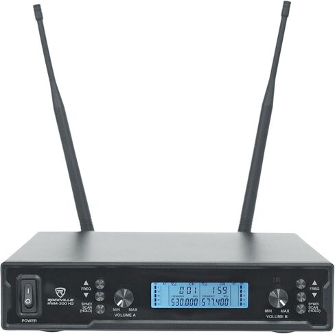 Rockville RWM-200 H2 Dual Handheld UHF Microphone System, 200 Channels, On-Mic 3-Band EQ & Echo, up to 500ft Range, XLR Outputs, Cardioid Mics, Full Metal Build, Ideal for Events, DJ, Karaoke in Kuwait