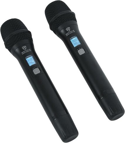 Rockville RWM-200 H2 Dual Handheld UHF Microphone System, 200 Channels, On-Mic 3-Band EQ & Echo, up to 500ft Range, XLR Outputs, Cardioid Mics, Full Metal Build, Ideal for Events, DJ, Karaoke in Kuwait