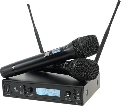 Rockville RWM-200 H2 Dual Handheld UHF Microphone System, 200 Channels, On-Mic 3-Band EQ & Echo, up to 500ft Range, XLR Outputs, Cardioid Mics, Full Metal Build, Ideal for Events, DJ, Karaoke in Kuwait