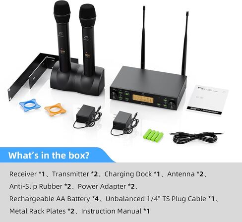 Wireless Microphone System, 2x100 UHF Dual-Channel Rechargeable Handheld Dynamic Microphone, Auto Scan, Suitable for Singing, Karaoke, Wedding, Performance in Saudi Arabia