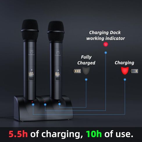 Wireless Microphone System, 2x100 UHF Dual-Channel Rechargeable Handheld Dynamic Microphone, Auto Scan, Suitable for Singing, Karaoke, Wedding, Performance in Saudi Arabia