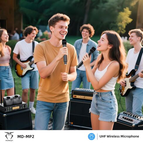 Wireless Microphone System, 2x100 UHF Dual-Channel Rechargeable Handheld Dynamic Microphone, Auto Scan, Suitable for Singing, Karaoke, Wedding, Performance in Saudi Arabia