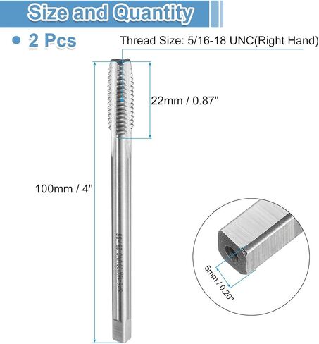 uxcell 2pcs Straight Flute Screw Taps 3/8-16 UNC 2B Thread 5" Extra Long HSS6542 Machine Threading Milling Tap Tapping Tools in Saudi Arabia