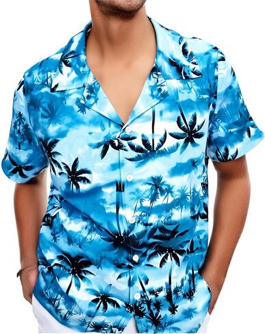 UNIQUEONE Men's Hawaiian Short Sleeve Button Down Tropical Floral Beach Vacation Shirt in Saudi Arabia