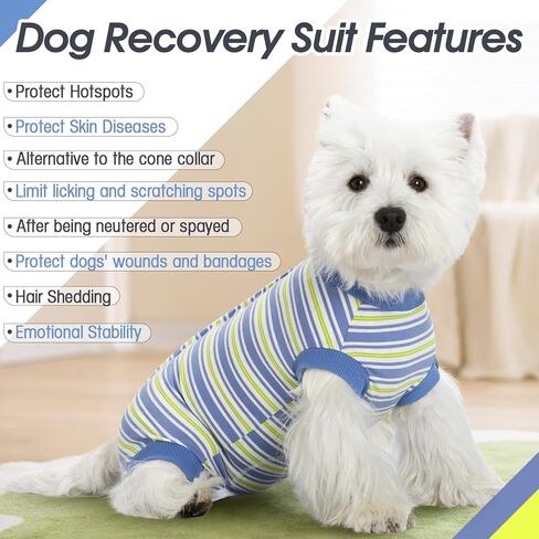 Dog Surgery Recovery Suits, Dog Recovery Suit for Male/Female, E-Collar & Cone Alternative Surgical Suit for Small and Medium Dogs After Surgery, Striped Dog Onesie Pajamas in Kuwait