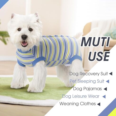 Dog Surgery Recovery Suits, Dog Recovery Suit for Male/Female, E-Collar & Cone Alternative Surgical Suit for Small and Medium Dogs After Surgery, Striped Dog Onesie Pajamas in Kuwait