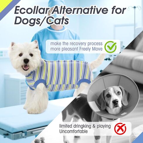 Dog Surgery Recovery Suits, Dog Recovery Suit for Male/Female, E-Collar & Cone Alternative Surgical Suit for Small and Medium Dogs After Surgery, Striped Dog Onesie Pajamas in Kuwait