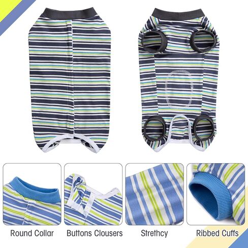 Dog Surgery Recovery Suits, Dog Recovery Suit for Male/Female, E-Collar & Cone Alternative Surgical Suit for Small and Medium Dogs After Surgery, Striped Dog Onesie Pajamas in Kuwait