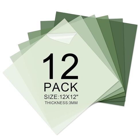 12 ورقة Sage Sage Green Acrylic Sheets 1/8 سميكة 12 × 12 بوصة شباك زجاجية ملقاة من ألواح البلاستيك الخضراء الملونة للألوان DIY شارات قطع الليزر in Saudi Arabia