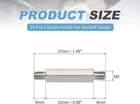 MECCANIXITY 24 Pcs Stainless Steel Double Ended Stud Nut, M5x37mm Male to Male Double End Threaded Stud for Hex Head Double End Studs Rods Right Left Hand Thread Screws in Saudi Arabia