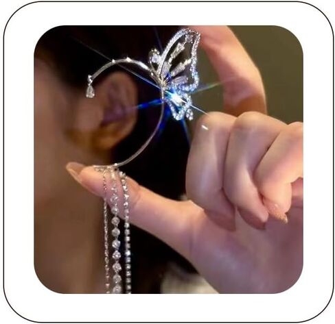 YRlilicc Sparkling Rhinestone Angel Wing Ear Cuffs Non-Piercing Earrings Glitter Iced Out Crystal Angel Wings Cartilage Climber Ear Wrap Prom Party Festival Ear Jewelry for Women in Kuwait