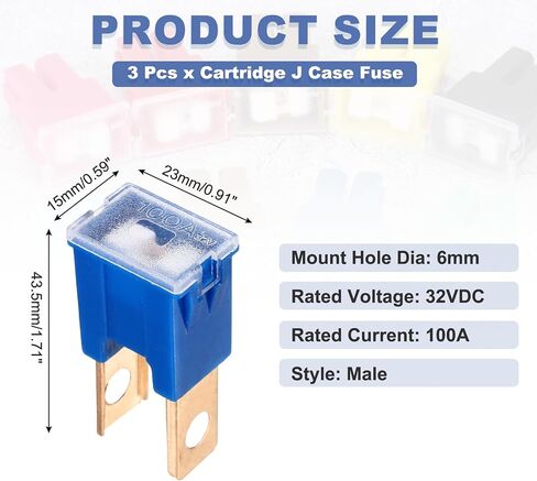 Meccanixity 3pcs خرطوشة Fuse ، 32vdc 120a الذكور الطرفية للسيارات تشكيلة J Case Fuse للسيارة ، شاحنة ، RV ، القوارب ، القهوة in Kuwait